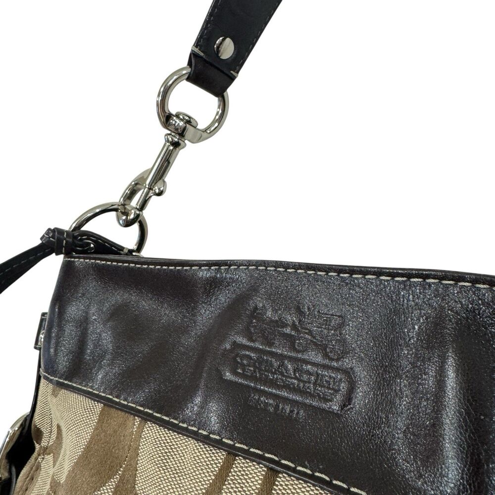 Coach EUC Brown Tan Signature Jacquard Zoe Hobo Handbag Shoulder Purse READ - Picture 5 of 16